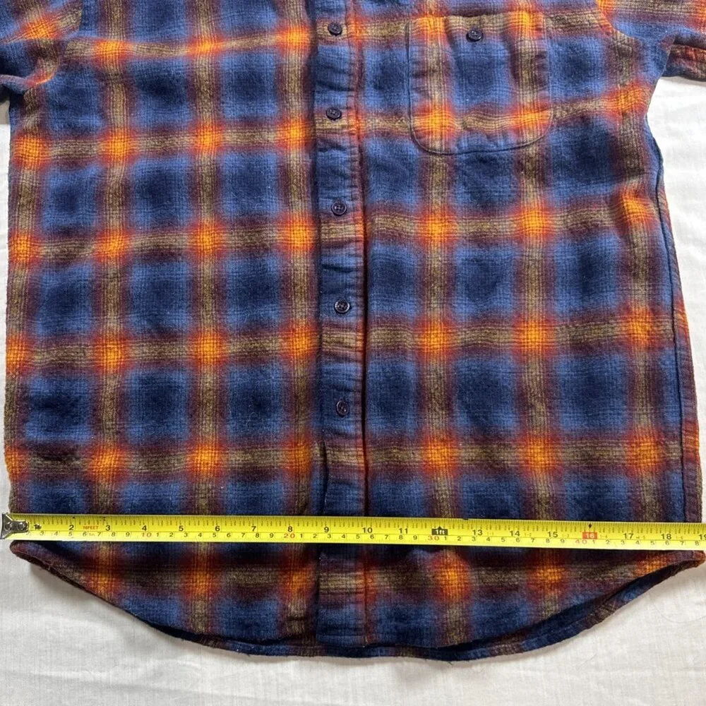 Mens Pendleton Blue Orange Shadow Plaid Trail Shirt Elbow Patch Pad Size Large - Picture 10 of 16